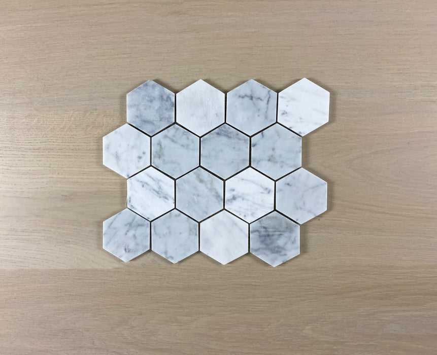 Marmo Carrara Natural Stone 305x285mm Hexagon Honed Mosaic (11 sheets, 0.96m2 box)