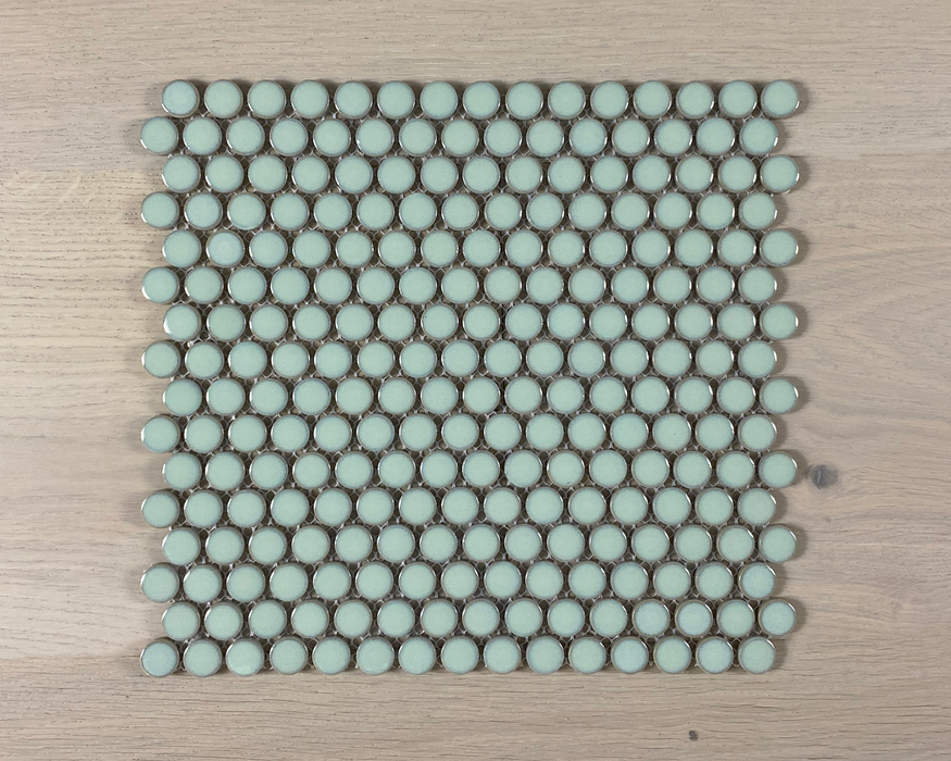 Neo Soft Green 19mm (294x315mm sheet size) Gloss Penny Round Mosaic Wall Tile (Sold as whole box containing 20 sheets or 1.85m2)