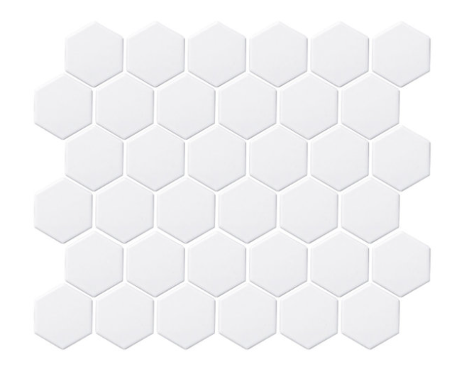 Classic White Hexagon 51x51mm (27.7x32 sheet size) Gloss Mosaic Wall Tile (Sold as whole box containing 10 sheets or 0.9m2)