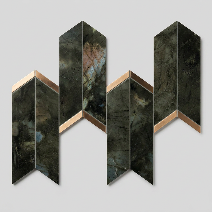 Marvel Chevron Brazil Green 170x414mm sheet Polished White Body Wall Tile — hero product shot