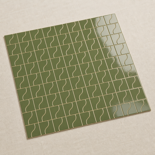 Curve Garden Green Gloss 83x120mm Mosaic Wall Tile — hero product shot