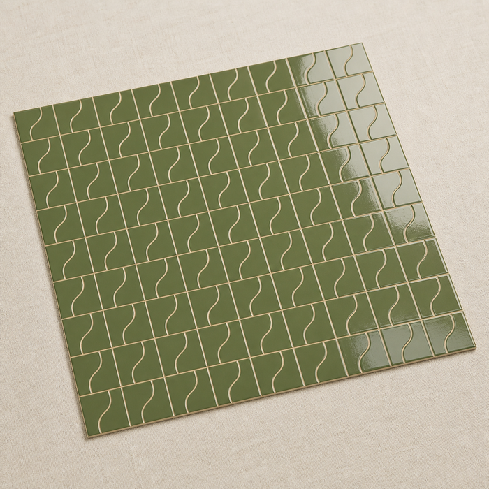 Curve Garden Green Gloss 83x120mm Mosaic Wall Tile — hero product shot
