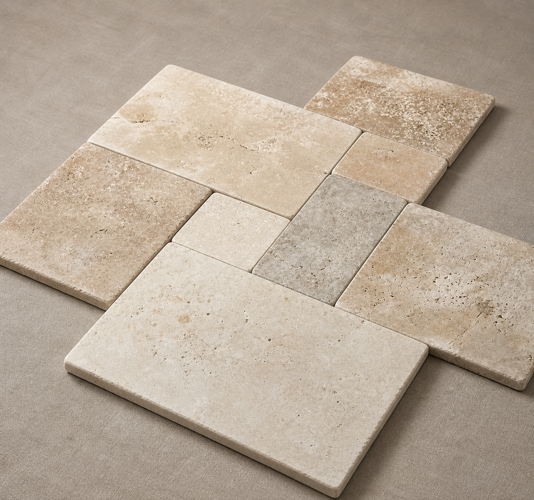 Ivory Mix Travertine Tumbled French Pattern — hero product shot