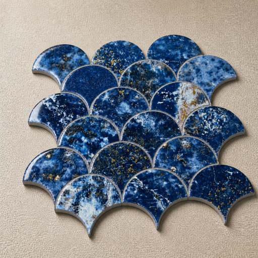 Marvel Fan Ultramarine 290x292mm Polished Finish Mosaic Tile — hero product shot