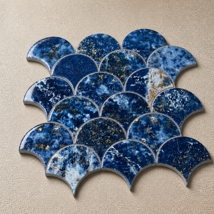 Marvel Fan Ultramarine 290x292mm Polished Finish Mosaic Tile — hero product shot