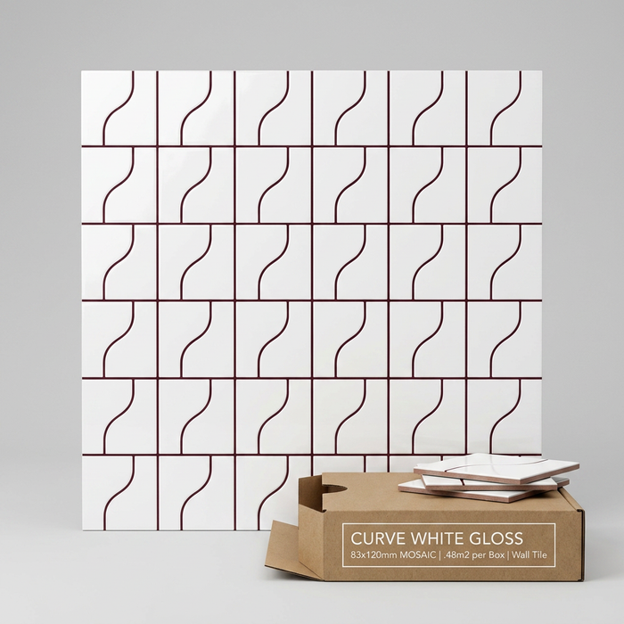 Curve White Gloss 83x120mm Mosaic Wall Tile (.48m2 box) - image 1