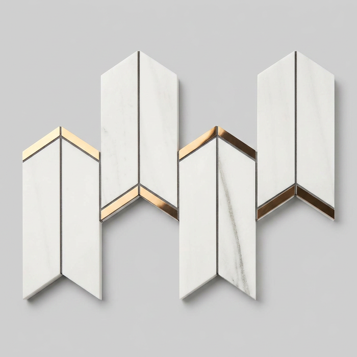 Marvel Chevron Bianco Fantastico 170x414mm sheet Polished White Body Wall Tile (0.42m2 box) - image 1