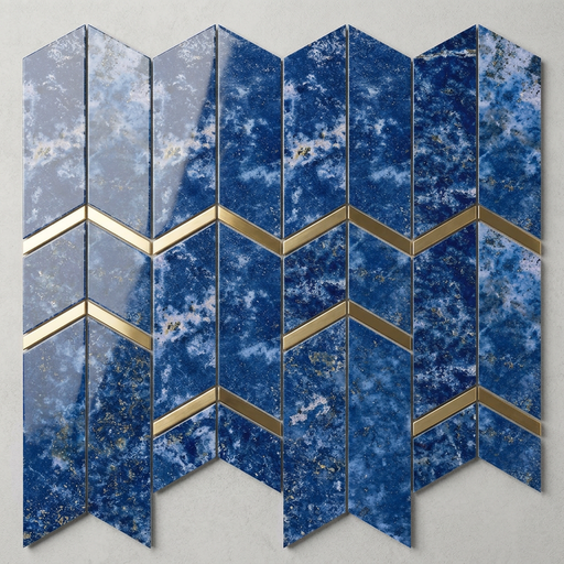 Marvel Chevron Ultramarine 170x414mm sheet Polished White Body Wall Tile (0.42m2 box) - image 1