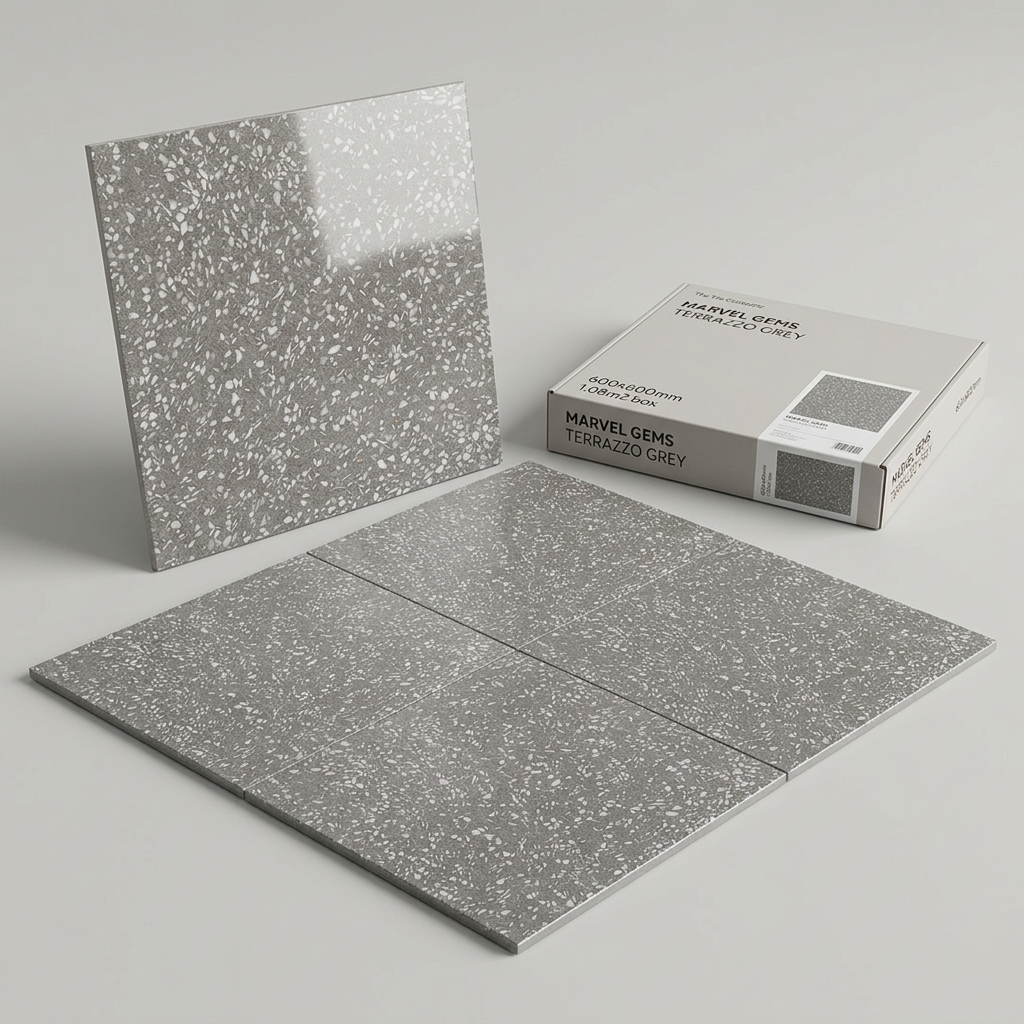 Marvel Gems Terrazzo Grey 600x600mm Polished Finish Floor Tile (1.08m2 box)