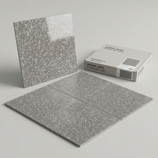 Marvel Gems Terrazzo Grey 600x600mm Polished Finish Floor Tile (1.08m2 box) - image 1