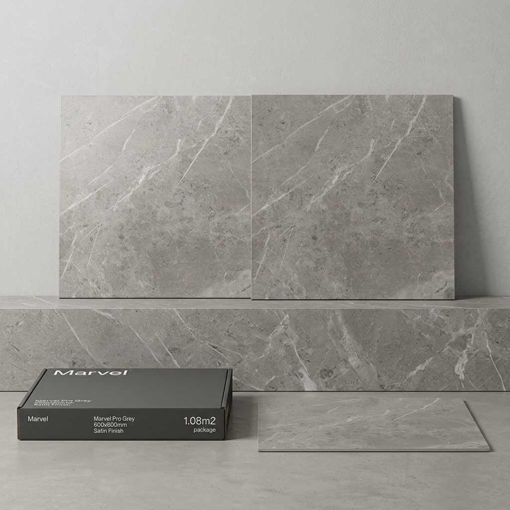 Marvel Pro Grey Fleury 600x600mm Satin Finish Floor Tile (1.08m2 box) *discontinued*
