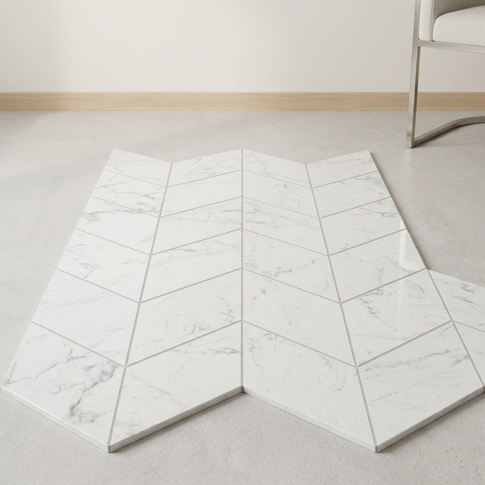 Marvel Stone Carrara Pure Chevron 225x229mm Polished Finish Floor Tile (0.31m2 box) - image 1