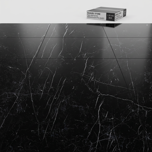 Marvel Stone Nero Marquina 600x600mm Polished Finish Floor Tile (1.08m2 box) - image 1