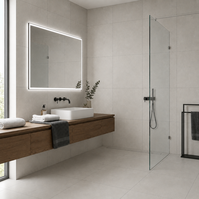 Lab325 Base Pearl 600x600mm Matte Floor/Wall Tile — bathroom setting