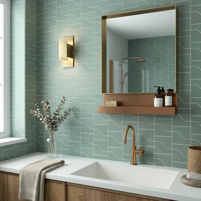 Curve Aquarium Matt 83x120mm Mosaic Wall Tile — bathroom setting