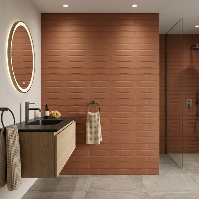 Dust Terrae Subway 50x200 Dune Soft Wall Tile - bathroom setting