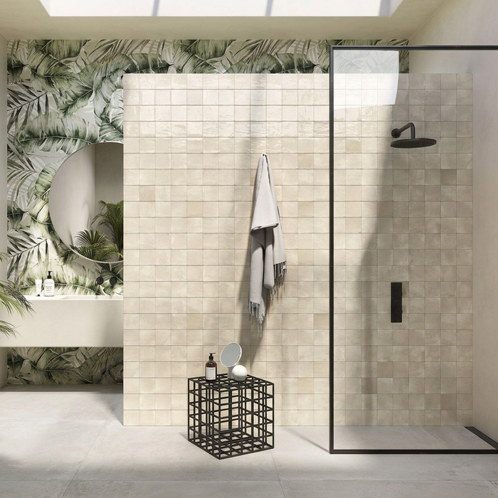 Clay Linen 100x100mm Gloss Finish Wall Tile — bathroom setting