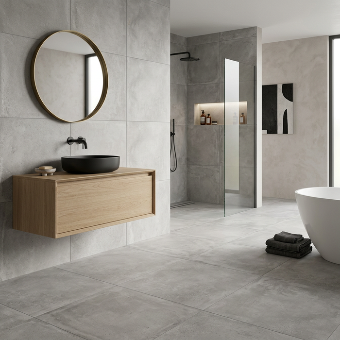 Emotion Gris 600x600mm Matte Floor/Wall Tile — bathroom setting