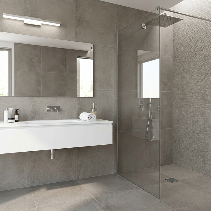 Loft Taupe 600x600mm Matte Floor/Wall Tile — bathroom setting