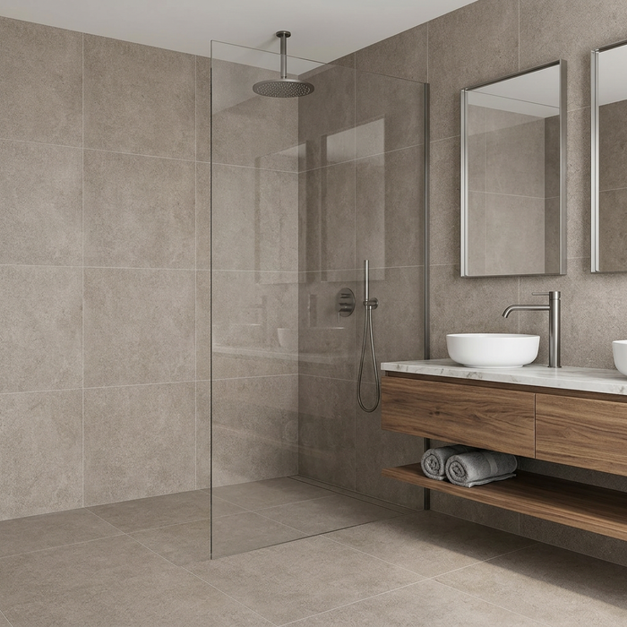 Realm Gray 600x600mm Matte Floor/Wall Tile — bathroom setting