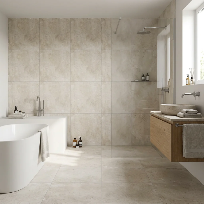 Pierres des Châteaux Fontainebleau 600x600mm Matt Floor/Wall Tile — bathroom setting