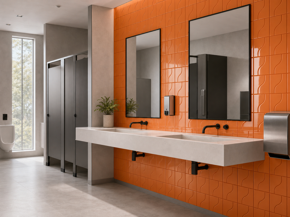 Curve Sunset Gloss 83x120mm Mosaic Wall Tile — bathroom setting