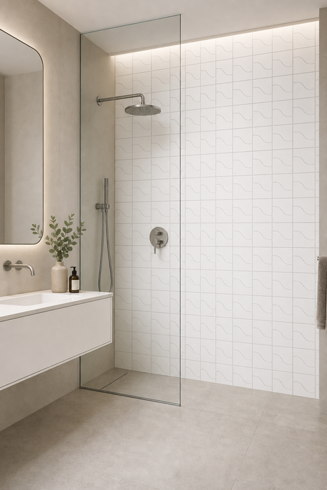 Curve White Matt 83x120mm Mosaic Wall Tile — bathroom setting