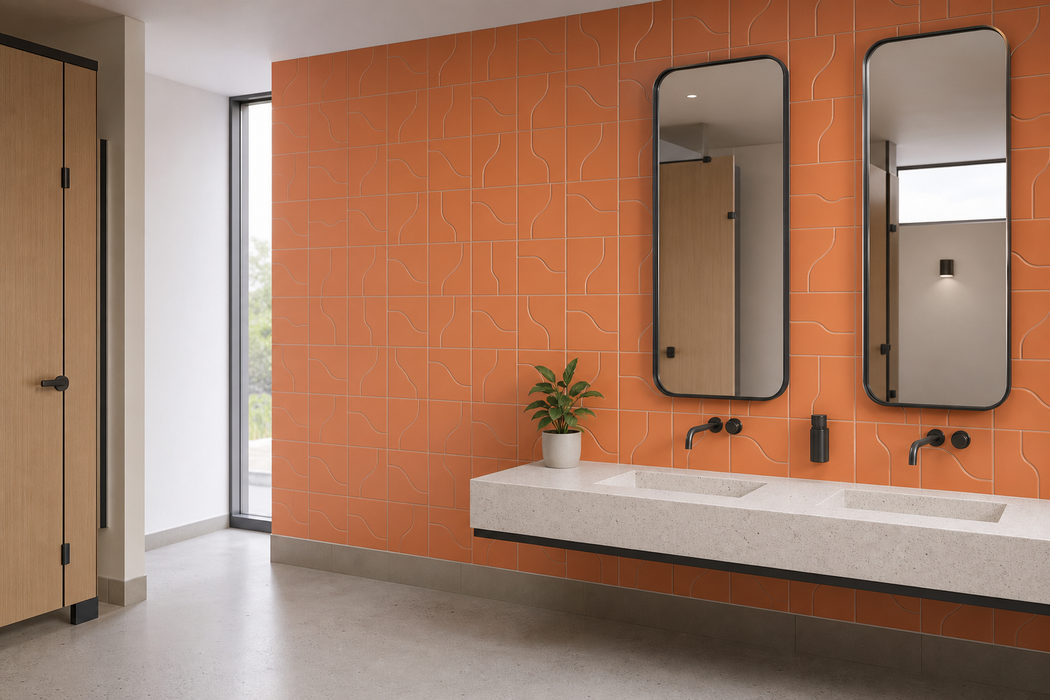 Curve Sunset Matt 83x120mm Mosaic Wall Tile — bathroom setting