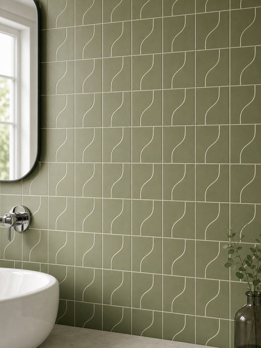 Curve Garden Green Matt 83x120mm Mosaic Wall Tile — bathroom setting