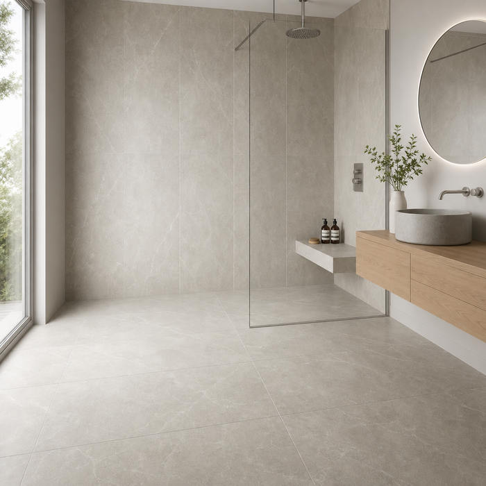 Iroc White 600x1200mm Matte Floor/Wall Tile — bathroom setting