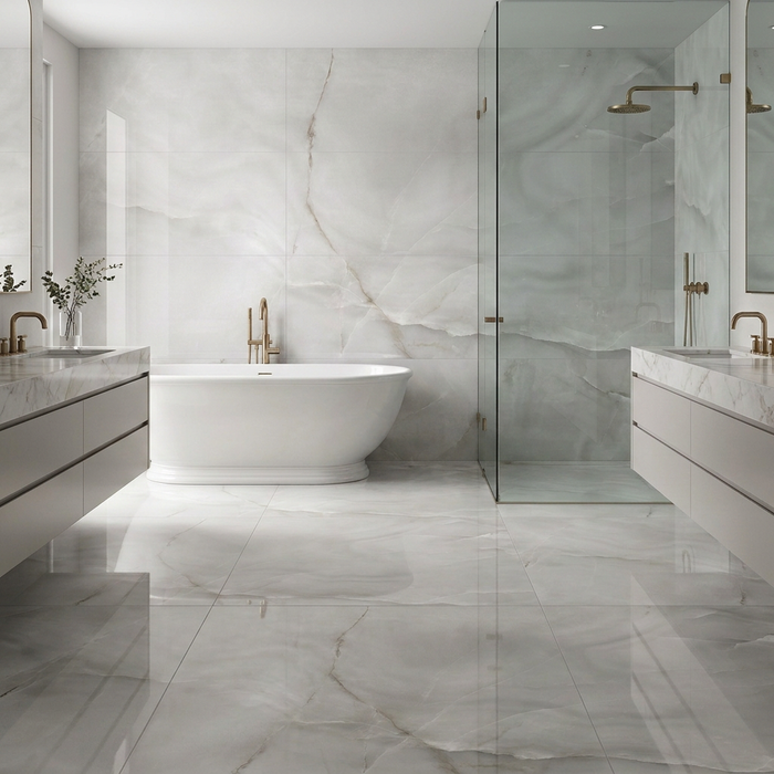 La Marca Onyx Nuvolato 600x1200mm Polished Floor/Wall Tile — bathroom setting