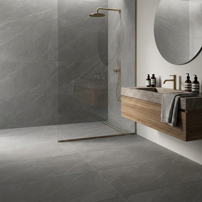 Nord Chromium 600x1200mm Matte Floor/Wall Tile — bathroom setting