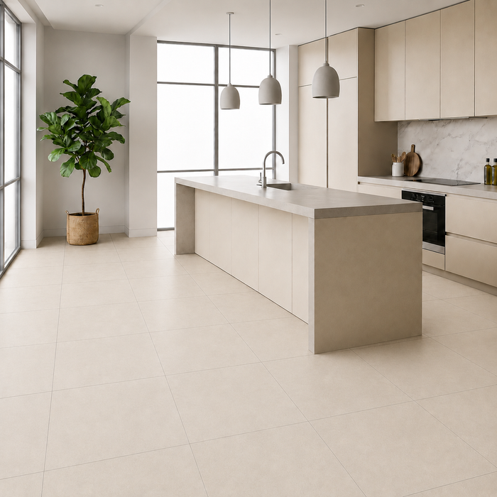Boost Pro Ivory 600x600mm Matte Finish Floor Tile — kitchen setting