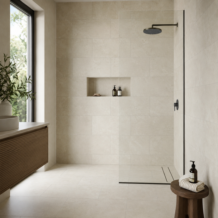 Lims Ivory 375x750mm Matte Finish Floor Tile — bathroom setting