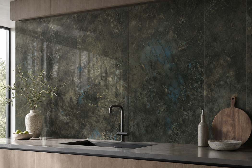 Marvel Dream Brazil Green 500x1200mm Gloss Finish Wall Tile — kitchen setting