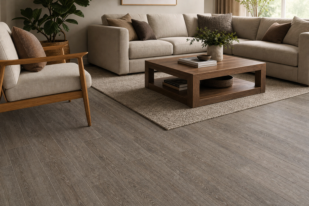 Arbor Grey 150x900mm Matte Finish Floor Tile — living area setting