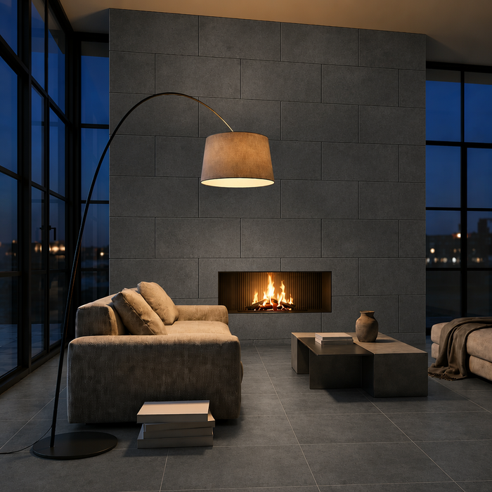 Boost Smoke 300x600mm Matte Finish Floor Tile — living area setting
