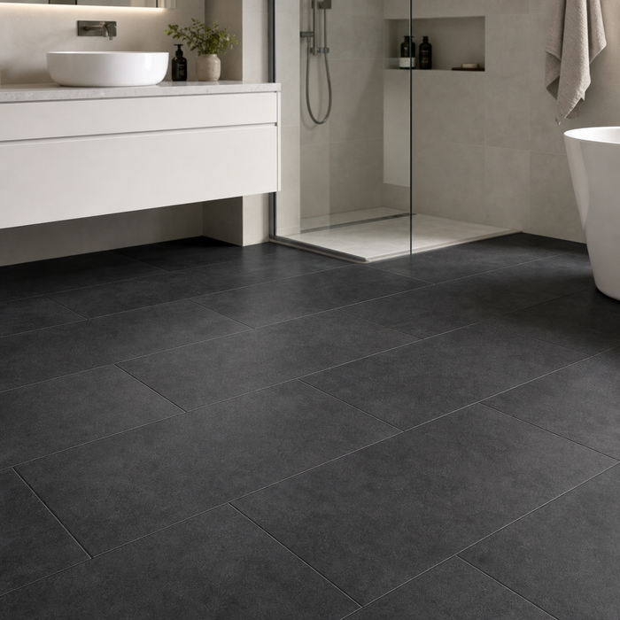 Boost Tarmac 300x600mm Matte Finish Floor Tile — bathroom setting