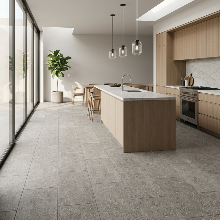 Dolmen Pro Cenere 375x750mm Matte Finish Floor Tile — kitchen setting
