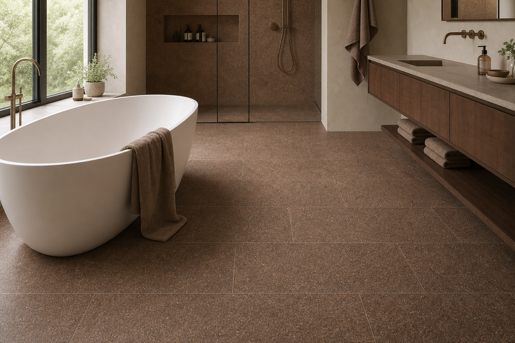Dolmen Pro Rosso 375x750mm Matte Finish Floor Tile — bathroom setting