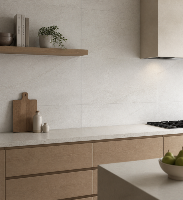 Marvel Stone Clauzetto White 450x900mm Matte Finish Floor Tile — kitchen setting