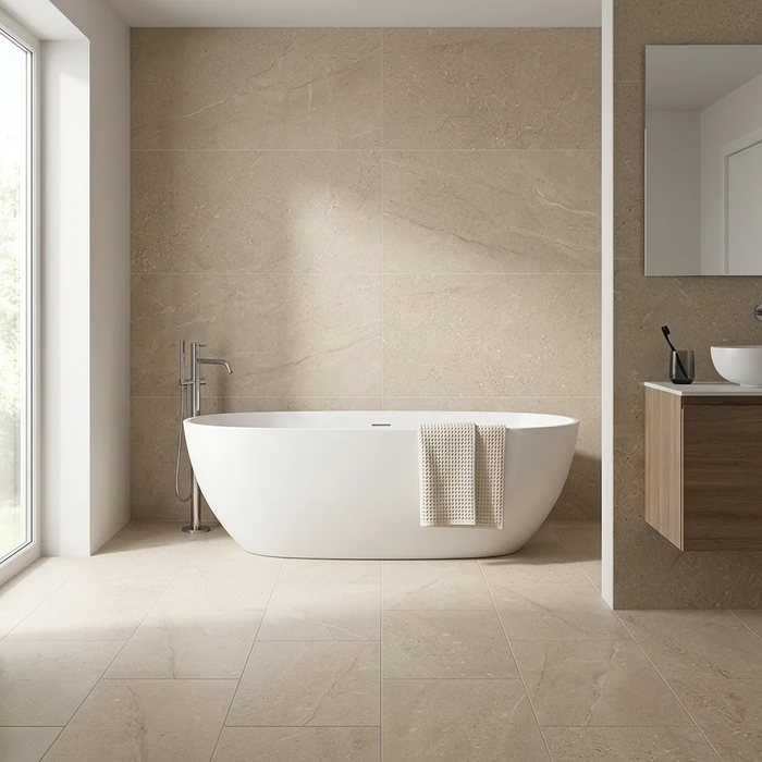Victoria Beige 600x1200mm Matte Floor/Wall Tile — bathroom setting