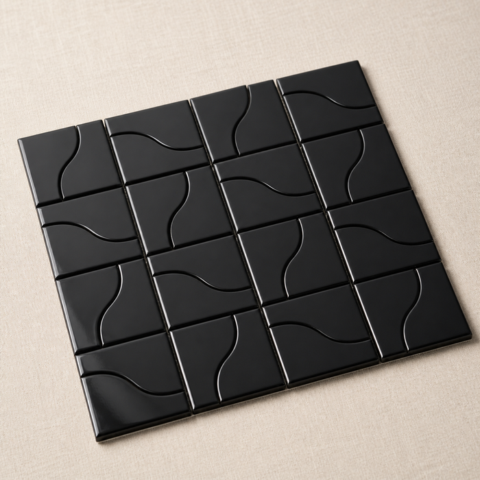 Curve Black Gloss 83x120mm Mosaic Wall Tile — hero product shot