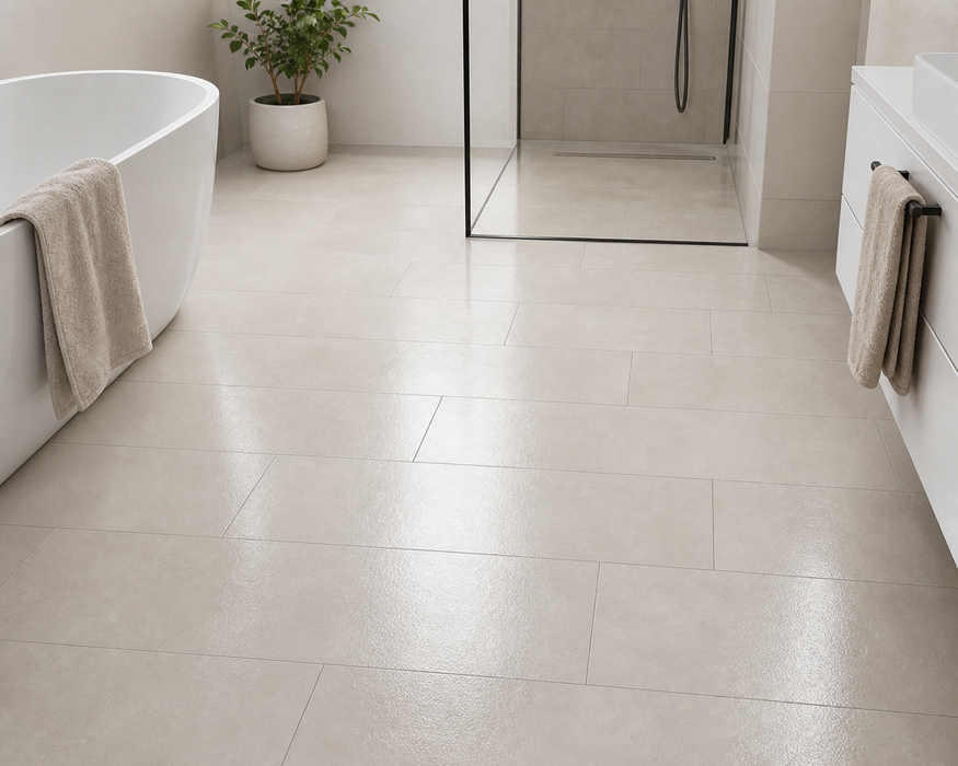 Dwell Pearl 300x600mm Polished Finish Floor Tile — bathroom setting