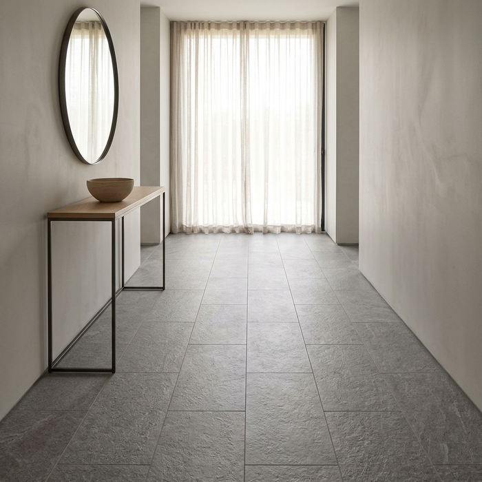 Brave Grey 300x600mm Matte Finish Floor Tile — bathroom setting