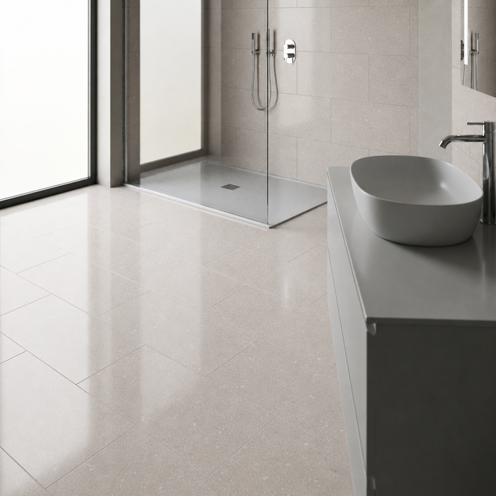 Kone Silver 300x600mm Polished Finish Floor Tile — bathroom setting