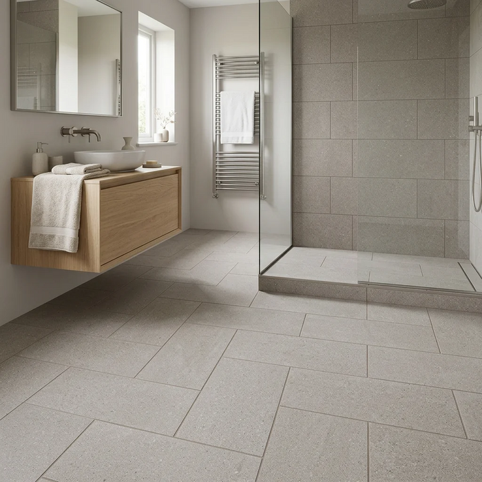 Kone Pearl 300x600mm Matte Finish Floor Tile — bathroom setting