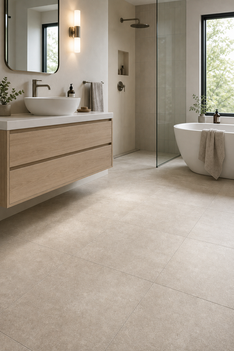 Volcano Beige 600x600mm Matte Floor/Wall Tile — bathroom setting