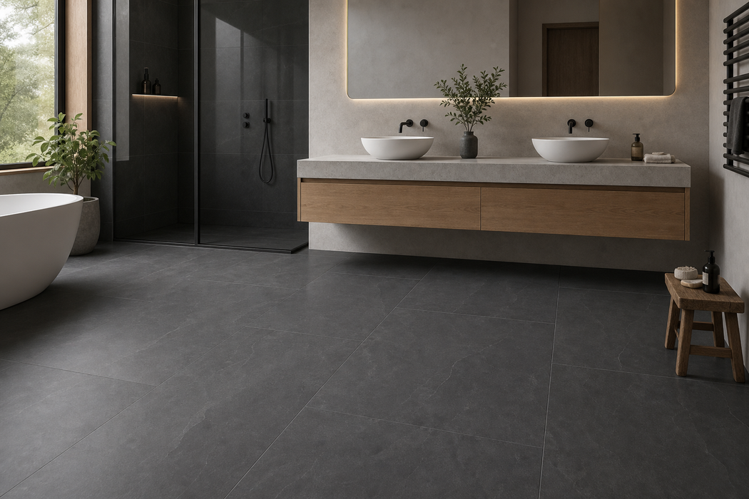Nord Carbon 600x1200mm Matte Floor/Wall Tile — bathroom setting