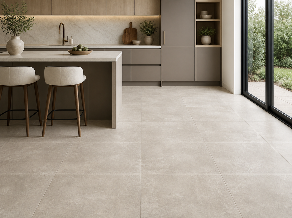 Boost White 600x600mm Matte Finish Floor Tile — kitchen setting